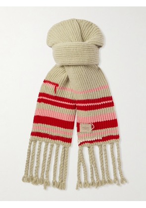 Federico Curradi - Fringed Striped Ribbed Wool-Blend Scarf - Men - Green