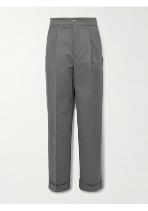 UMIT BENAN - Straight-Leg Pleated Cotton-Blend Trousers - Men - Gray - IT 46