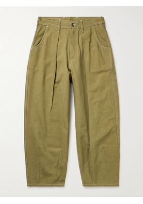 Story mfg. - Lush Wide-Leg Pleated Organic Cotton-Canvas Trousers - Men - Green - S