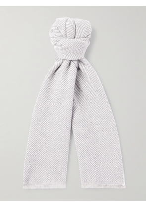Brunello Cucinelli - Fringed Herringbone Cashmere Scarf - Men - Neutrals