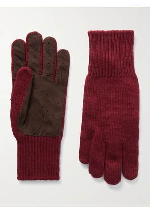 Brunello Cucinelli - Suede-Trimmed Cashmere Gloves - Men - Burgundy - M