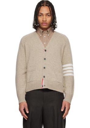Thom Browne Beige Shetland Wool 4-Bar Relaxed Fit V-Neck Cardigan
