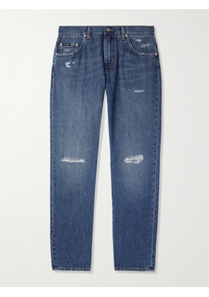 Dolce&Gabbana - Straight-Leg Distressed Logo-Appliquéd Jeans - Men - Blue - IT 44
