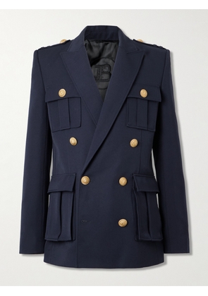 Balmain - Double-Breasted Wool-Canvas Blazer - Men - Blue - IT 46
