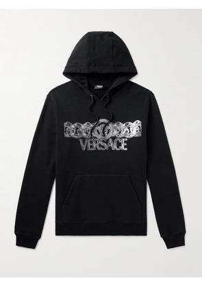 Versace - Logo-Print Cotton-Jersey Hoodie - Men - Black - XS