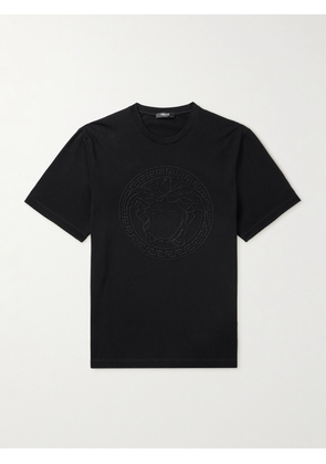 Versace - Logo-Embroidered Cotton-Jersey T-Shirt - Men - Black - XS
