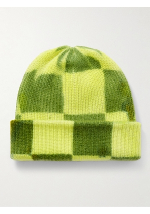 The Elder Statesman - Chess Checked Ribbed Cashmere Beanie - Men - Green