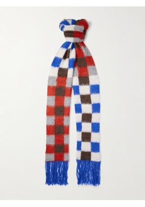 The Elder Statesman - Thistle Fringed Checked Brushed Alpaca-Blend Scarf - Men - Blue