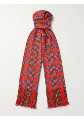 The Elder Statesman - Fringed Checked Cashmere Scarf - Men - Red
