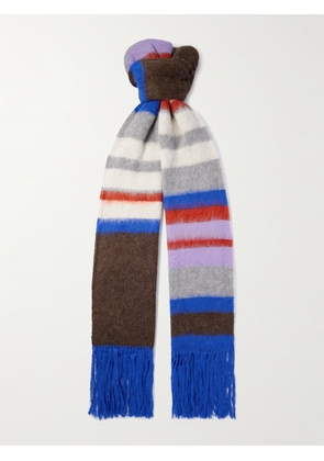 The Elder Statesman - Thistle Fringed Striped Brushed Alpaca-Blend Scarf - Men - Blue