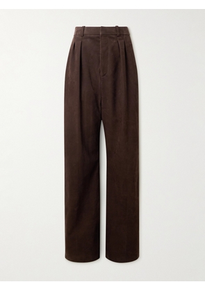 LOEWE - Wide-Leg Pleated Nubuck Trousers - Men - Brown - IT 46