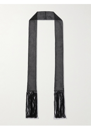 TOM FORD - Fringed Crystal-Embellished Crocheted Scarf - Men - Black