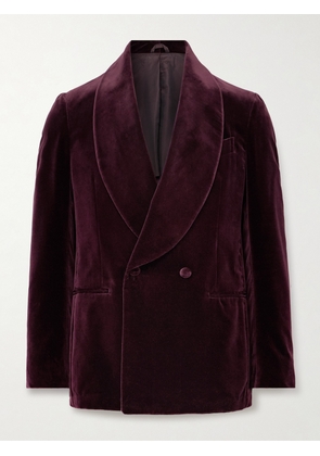 De Petrillo - Slim-Fit Shawl-Lapel Double-Breasted Cotton-Velvet Tuxedo Jacket - Men - Burgundy - IT 46