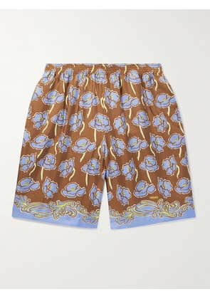 Versace - Straight-Leg Printed Silk-Twill Shorts - Men - Brown - IT 46