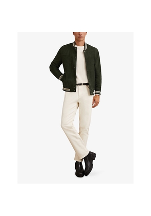 Mens Reiss Banridge Stripe-Trim Suede Bomber Jacket