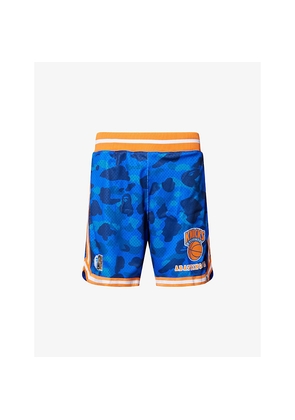 Mens A Bathing Ape Nba Knicks Logo-Embroidered Mesh Shorts