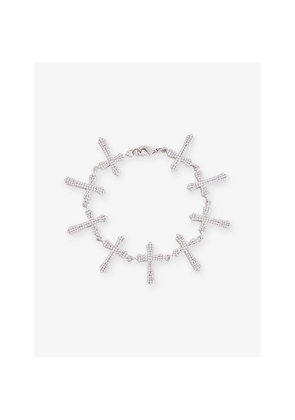 Mens Darkai Cross Tennis 18ct White Gold-Plated Stainless-Steel and Diamond Stone Bracelet