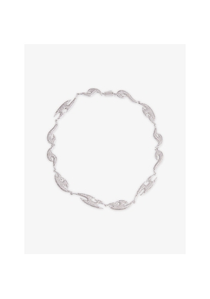 Mens Darkai Tribal Pavé 18ct White Gold-Plated Stainless-Steel and Diamond-Stone Necklace