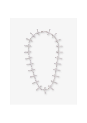 Mens Darkai Cross Tennis 18ct White Gold-Plated Stainless-Steel and Diamond Stone Necklace