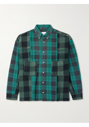 READYMADE - Button-Down Collar Patchwork Checked Cotton-Flannel Shirt - Men - Green - 1