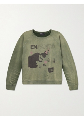 Enfants Riches Déprimés - My Death My Life Logo-Print Distressed Cotton-Jersey Sweatshirt - Men - Green - S