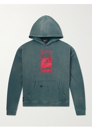 Enfants Riches Déprimés - Psychothérapie de L'adolescent Printed Distressed Cotton-Jersey Hoodie - Men - Green - M