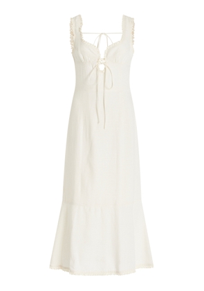 FAIT PAR FOUTCH Chantal Lace Borderie-Trimmed Linen Midi Dress - Moda Operandi