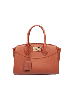 Ferragamo Studio Hammered Leather Handbag Cognac Color