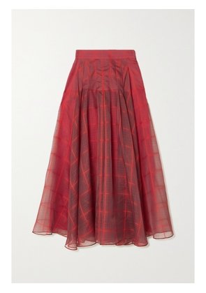 AKRIS - Pleated Checked Mulberry Silk-blend Organza Midi Skirt - Red - US2,US4,US6,US8,US10,US12,US14,US16