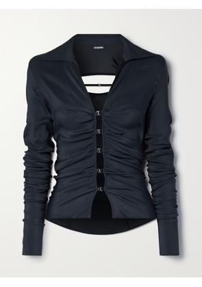 Jacquemus - Soffio Cutout Ruched Stretch-jersey Top - Blue - FR 32,FR 34,FR 36,FR 38,FR 40,FR 42,FR 44,FR 46