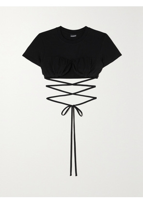 Jacquemus - Baci Cropped Gathered Organic Cotton-jersey T-shirt - Black - xx small,x small,small,medium,large,x large,xx large