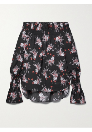 Adam Lippes - Off-the-shoulder Shirred Floral-print Stretch-cotton Poplin Top - Black - x small,small,medium,large,x large