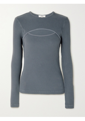 AGOLDE - Lyza Cutout Ribbed Cotton Top - Gray - x small,small,medium,large,x large