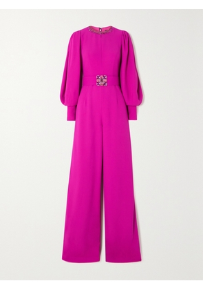 ANDREW GN - Embellished Belted Crepe Jumpsuit - Purple - FR 34,FR 36,FR 38,FR 40,FR 42,FR 44,FR 46
