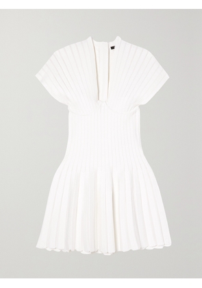 Balmain - Pleated Knitted Mini Dress - White - FR 34,FR 36,FR 38,FR 40,FR 42
