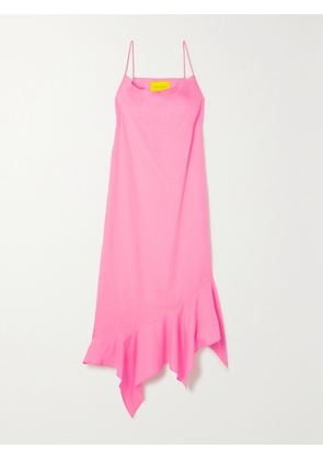 MARQUES' ALMEIDA - Asymmetric Ruffled Tencel Midi Dress - Pink - UK 4,UK 6,UK 8,UK 10,UK 12,UK 14,UK 16