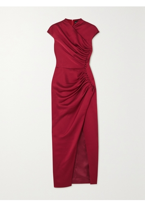 RASARIO - Button-embellished Draped Satin Midi Dress - Burgundy - FR 34,FR 36,FR 38,FR 40,FR 42,FR 44,FR 46