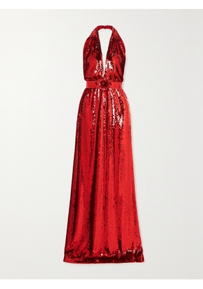 Rodarte - Embellished Sequined Crepe Halterneck Gown - Red - US0,US2,US4,US6,US8
