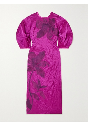 Erdem - Sandrine Bow-detailed Appliquéd Textured-satin Midi Dress - Purple - UK 4,UK 6,UK 8,UK 10,UK 12,UK 14,UK 16,UK 18