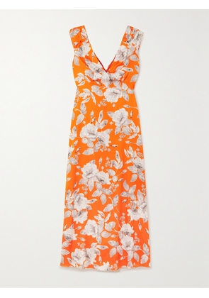 Erdem - Garnelle Floral-print Stretch-satin Midi Dress - Orange - UK 4,UK 6,UK 8,UK 10,UK 12,UK 14,UK 16
