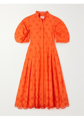 Erdem - Zelda Broderie Anglaise Poplin Midi Dress - Orange - UK 4,UK 6,UK 8,UK 10,UK 12,UK 14,UK 16,UK 18,UK 20,UK 22