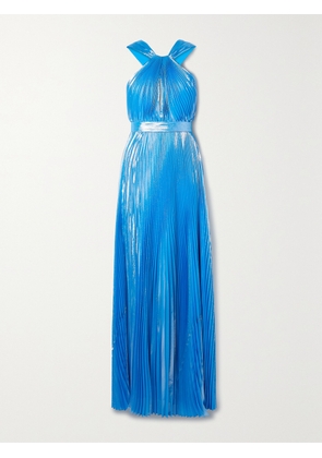SEMSEM - Cutout Silk And Lurex-blend Plissé-lamé Halterneck Gown - Blue - US0,US2,US4,US6,US8,US10,US12