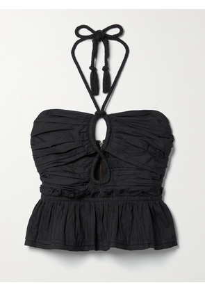 Ulla Johnson - Adaleigh Cropped Pintucked Cotton-poplin Halterneck Top - Black - US0,US2,US4,US6,US8,US10,US12,US14,US16