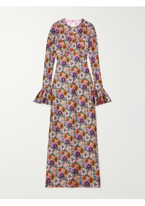 LES RÊVERIES - Open-back Floral-print Satin Midi Dress - Pink - US0,US2,US4,US6,US8,US10,US12