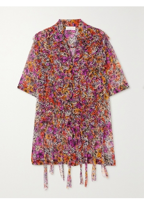 Dries Van Noten - Ruffled Floral-print Silk-crepon Shirt - Purple - FR 34,FR 36,FR 38,FR 40,FR 42,FR 44