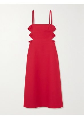Valentino Garavani - Bow-detailed Cutout Wool And Silk-blend Midi Dress - Red - IT36,IT38,IT40,IT42,IT44,IT46,IT48