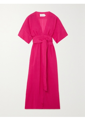 THREE GRACES LONDON - Fleur Striped Seersucker Wrap Maxi Dress - Purple - UK 6,UK 8,UK 10,UK 12,UK 14,UK 16