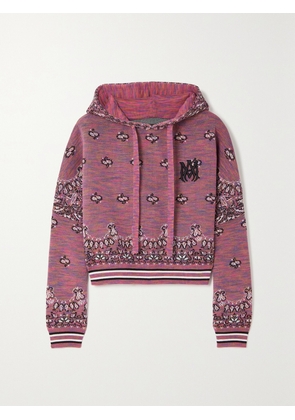 AMIRI - Cropped Embroidered Space-dyed Cotton-jacquard Hoodie - Purple - xx small,x small,small,medium,large,x large