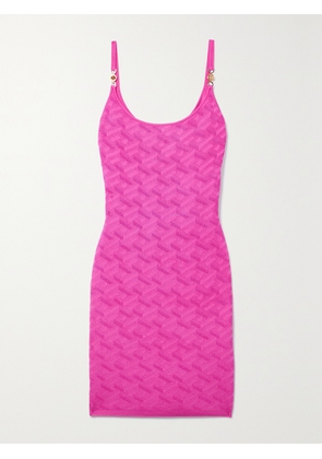 Versace - La Greca Embellished Jacquard-knit Mini Dress - Pink - IT36,IT38,IT40,IT42,IT44,IT46,IT48,IT50
