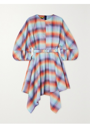 MARQUES' ALMEIDA - Asymmetric Checked Cotton Mini Dress - Green - UK 4,UK 6,UK 8,UK 10,UK 12,UK 14,UK 16